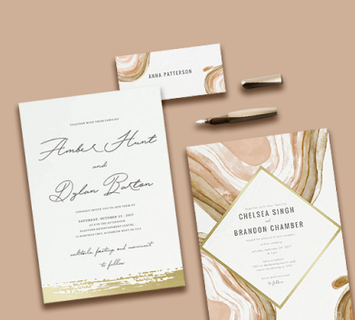 Digital Foil papermint custom wedding invitation and stationery design