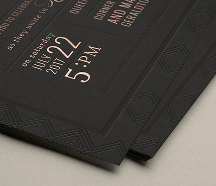 matte black paper papermint custom wedding invitation and stationery design