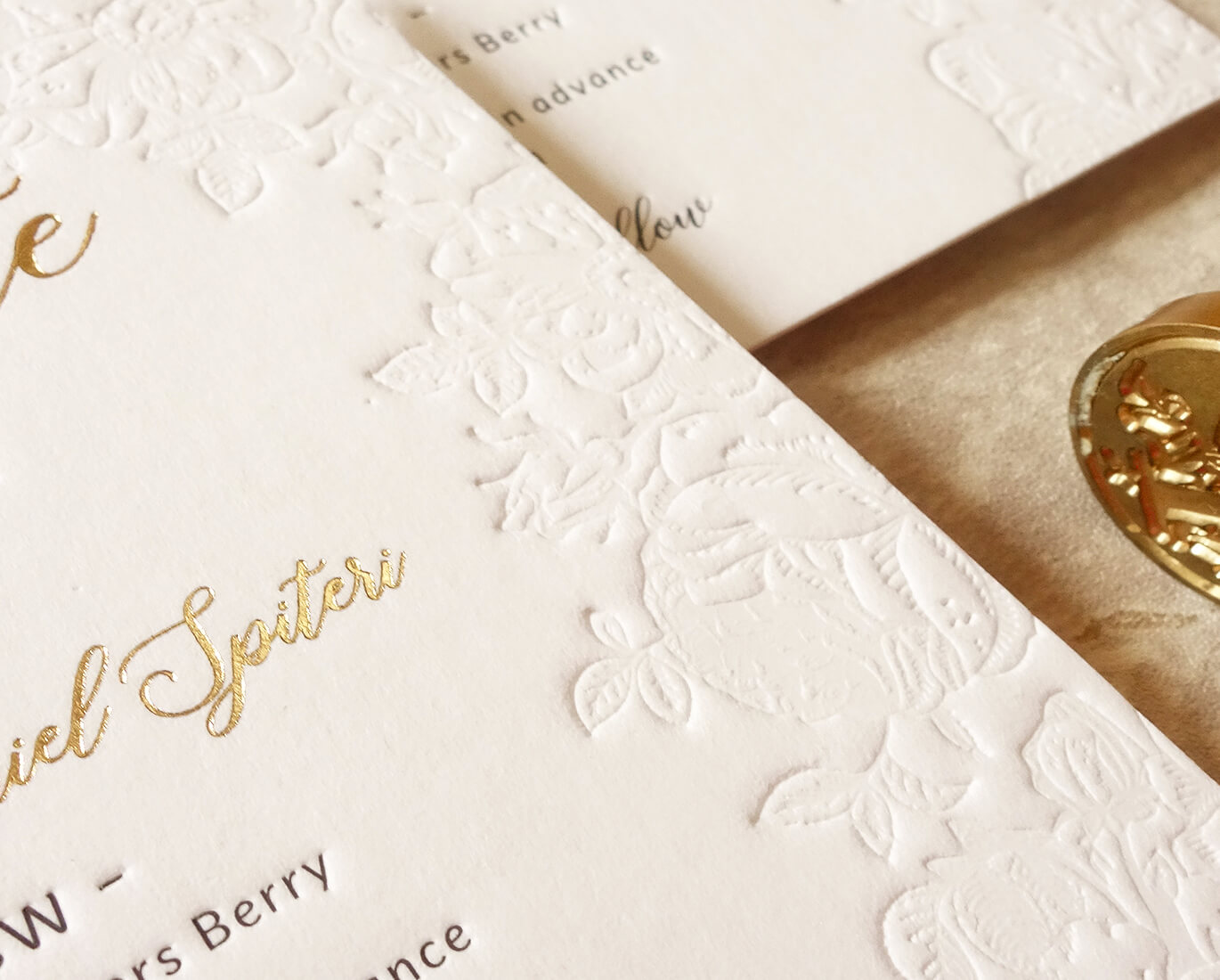 Cotton wedding invitation letterpress 