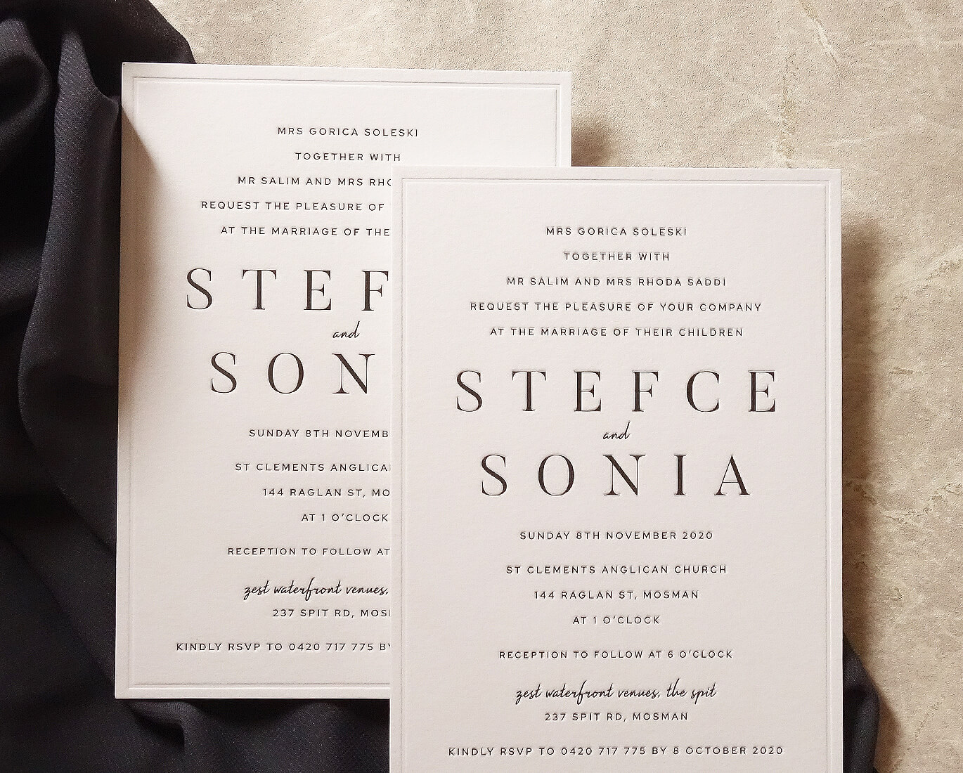 Cotton wedding invitation letterpress 