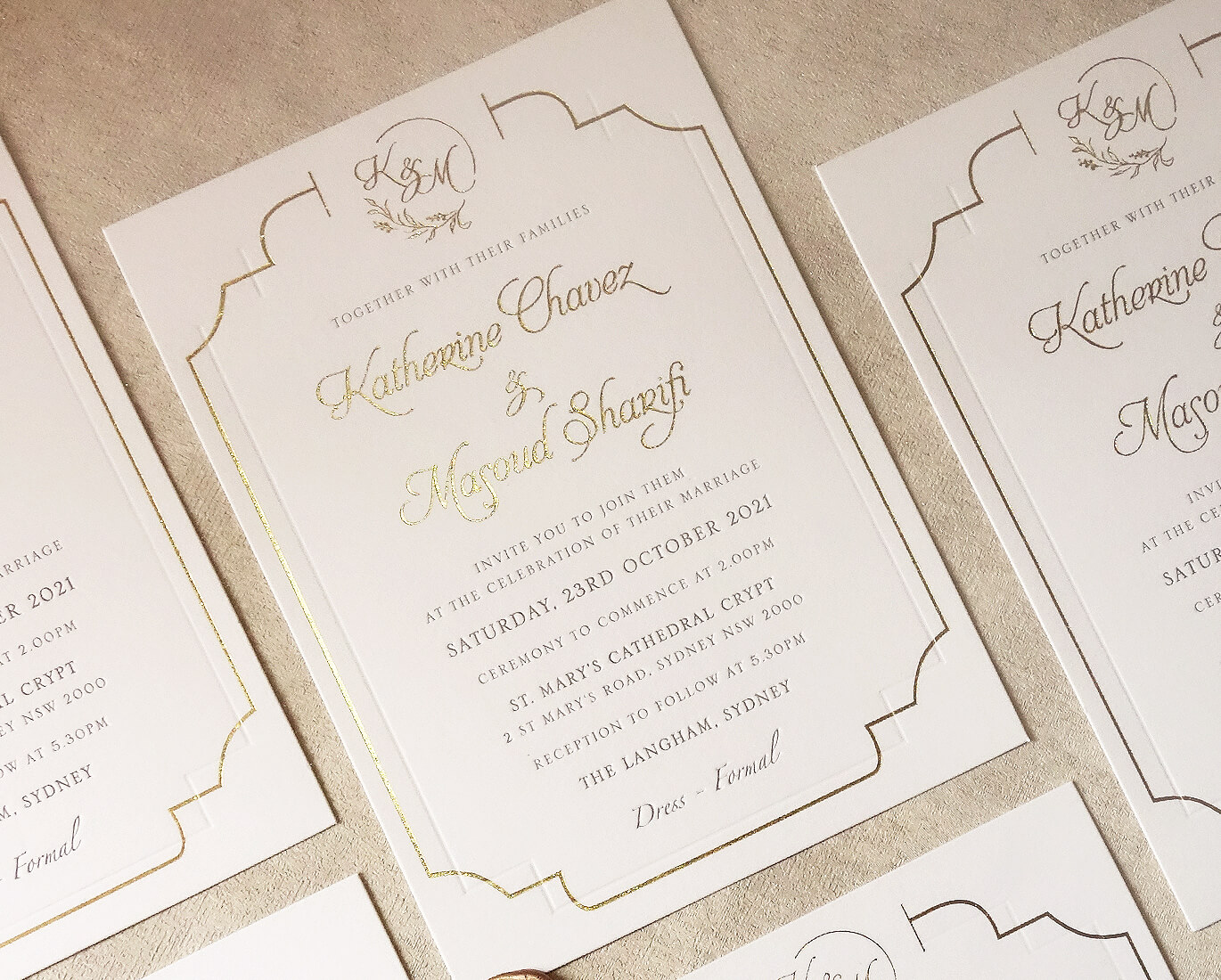 Cotton wedding invitation letterpress and foil