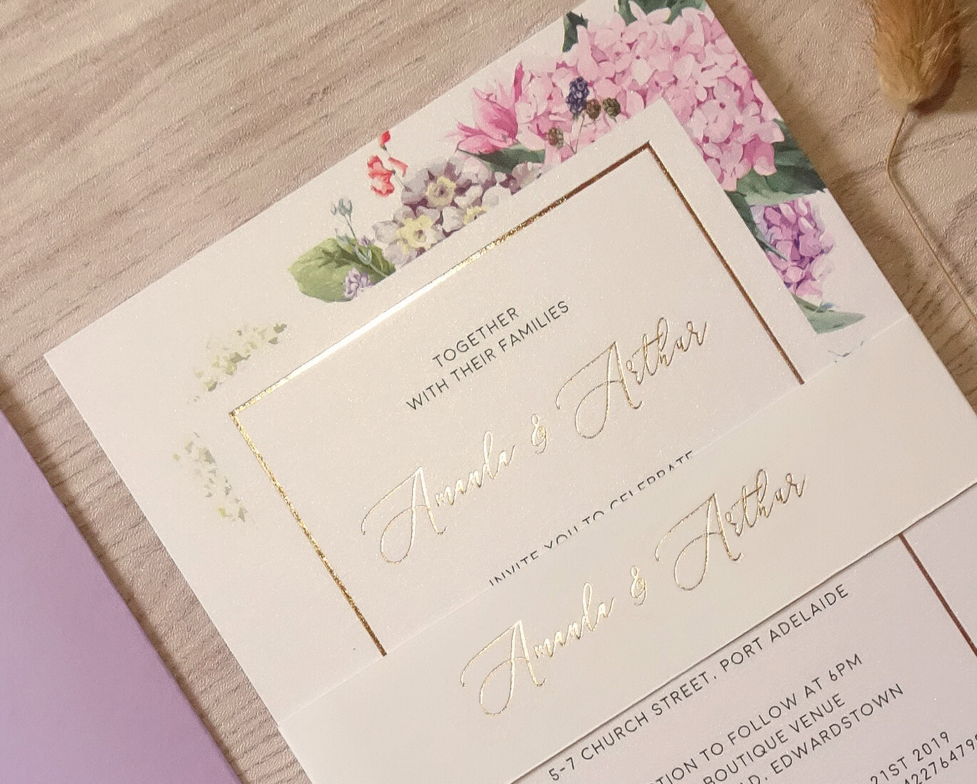 Pearlescent wedding invitation digital and foil