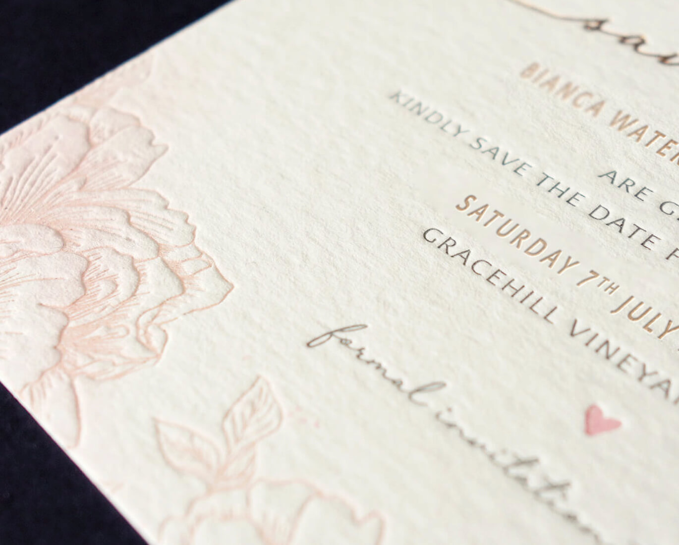 special finishing deboss papermint custom wedding invitation and stationery design