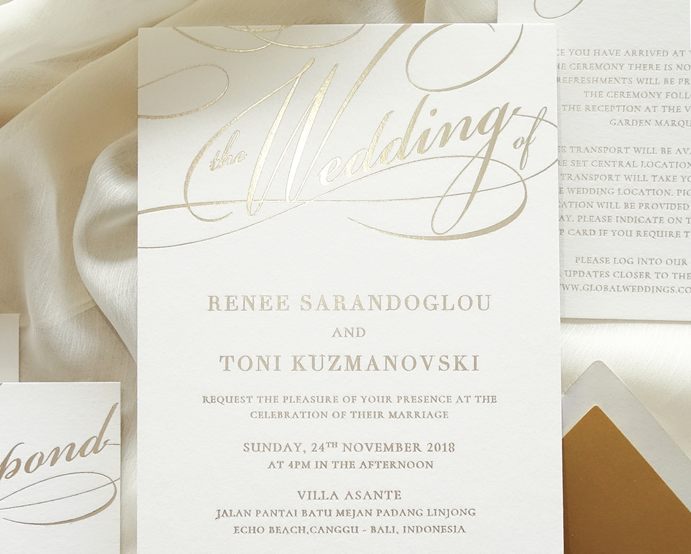 special finishing foil papermint custom wedding invitation and stationery design