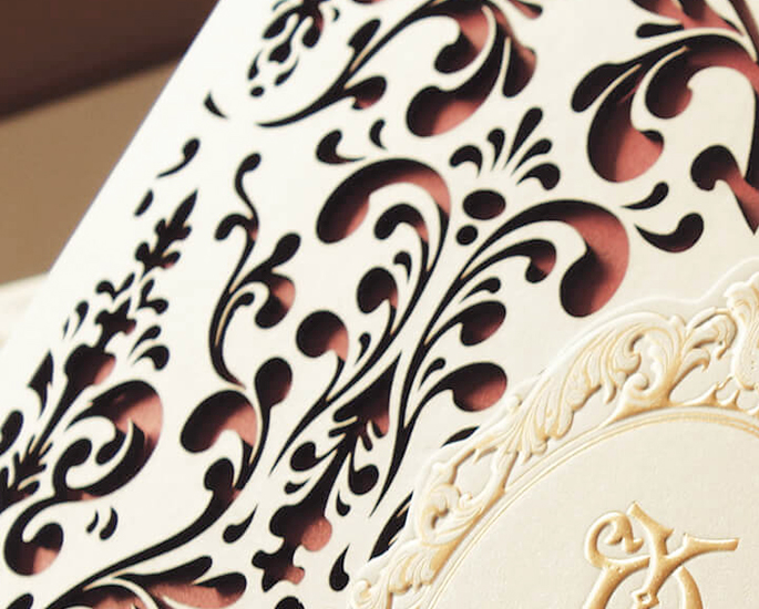 laser cutting papermint custom wedding invitation and stationery design