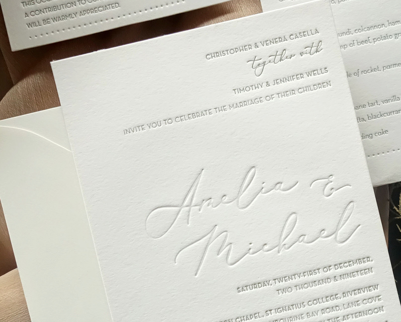 special finishing letterpress papermint custom wedding invitation and stationery design